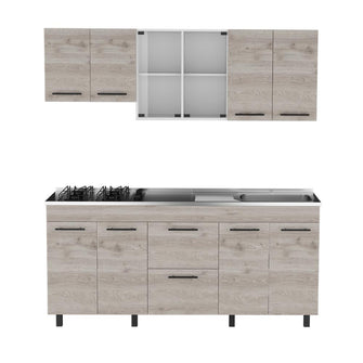 Cocina Integral 180 Kong, Blanco Duqueza y Humo, Incluye Mesón Derecho