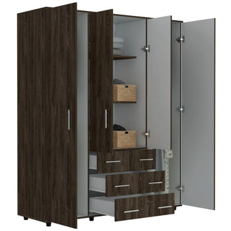 Closet Fontana, Milan y Blanco, con Cuatro Tubos Para Colgar Ropa y Zapatero En La Parte Inferior