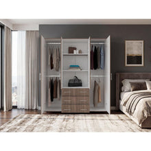 Closet Fontana, Avellana y Blanco, con Cuatro Tubos Para Colgar Ropa y Zapatero En La Parte Inferior