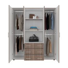 Closet Fontana, Avellana y Blanco, con Cuatro Tubos Para Colgar Ropa y Zapatero En La Parte Inferior
