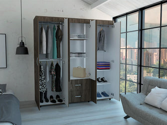 Closet Bariloche Bombay, Milan y Blanco, Variedad de Entrepaños y Seis Puertas Abatibles