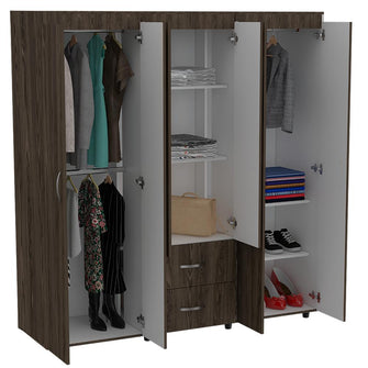 Closet Bariloche Bombay, Milan y Blanco, Variedad de Entrepaños y Seis Puertas Abatibles