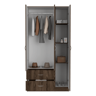 Closet América, Chocolate y Blanco, con Dos Cajones y Variedad de Entrepaños