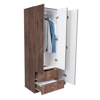Closet América, Chocolate y Blanco, con Dos Cajones y Variedad de Entrepaños