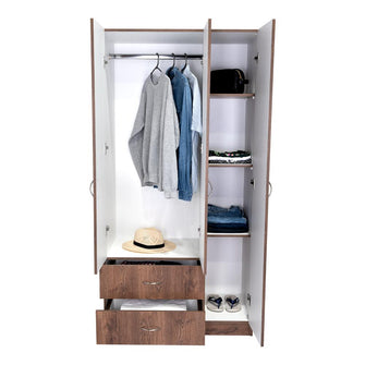 Closet América, Chocolate y Blanco, con Dos Cajones y Variedad de Entrepaños