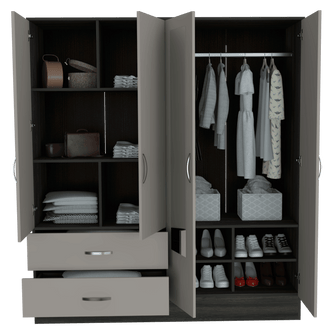 Closet Aster con Espejos, Grafito y Cocoa, con Varios Entrepaños y Cuatro Puertas Abatibles