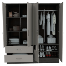 Closet Aster con Espejos, Grafito y Cocoa, con Varios Entrepaños y Cuatro Puertas Abatibles