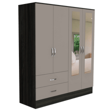 Closet Aster con Espejos, Grafito y Cocoa, con Varios Entrepaños y Cuatro Puertas Abatibles