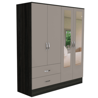 Closet Aster con Espejos, Grafito y Cocoa, con Varios Entrepaños y Cuatro Puertas Abatibles