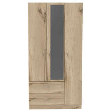 Closet Boston, Café Claro y Blanco, con Dos Cajones y Tres Puertas Batientes