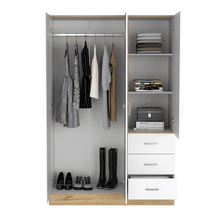 Closet Norvek ,Café Claro y Blanco, con Un Tubo Cromado y Tres Cajones