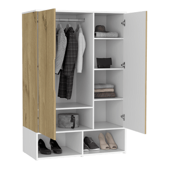 Closet Suey, Café Claro y Blanco, con Dos Puertas y Tubo Metalico Para Colgar Ropa ZF