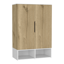 Closet Suey, Café Claro y Blanco, con Dos Puertas y Tubo Metalico Para Colgar Ropa - VIRTUAL MUEBLES