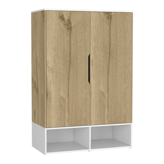 Closet Suey, Café Claro y Blanco, con Dos Puertas y Tubo Metalico Para Colgar Ropa ZF