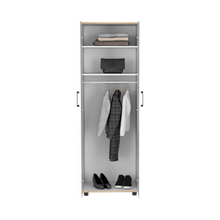 Closet Douglas, Café Claro y Blanco, con dos Puertas y Tubo para Colgar Ropa ZF - VIRTUAL MUEBLES