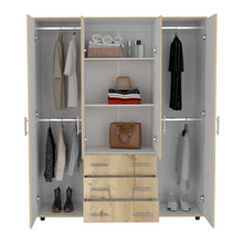 Closet Fontana, Café Claro y Blanco, con Cuatro Tubos Para Colgar Ropa y Zapatero En La Parte Inferior