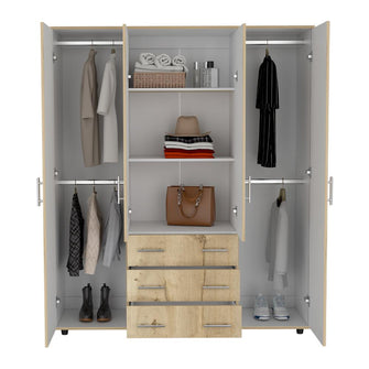 Closet Fontana, Café Claro y Blanco, con Cuatro Tubos Para Colgar Ropa y Zapatero En La Parte Inferior