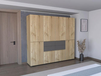 Closet Siruela 220, Café Claro y Blanco, con Cuatro Cajones, Ocho Puertas y Gran Capacidad de Almacenamiento
