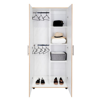 Closet Tera, Café claro y Blanco Vainilla, Dos Puertas Abatibles y Dos Tubos Cromados