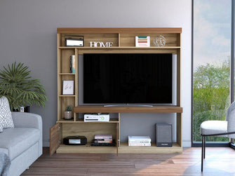 Mesa Para Tv Roy, Café Claro y Castaño, con Espacio Para Televisor de Hasta 50 Pulgadas