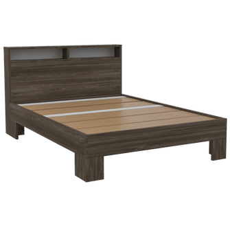 Cama Doble Besk, Avellana y Blanco, Incluye Tendido de Tablas