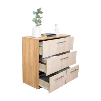 Organizador Sevin, Fresno Europeo y Blanco Duqueza, con cuatro cajones para guardar objetos personales
