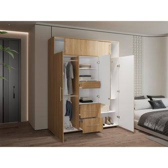 Closet Montano 160, Fresno Europeo y Blanco, con tres puertas