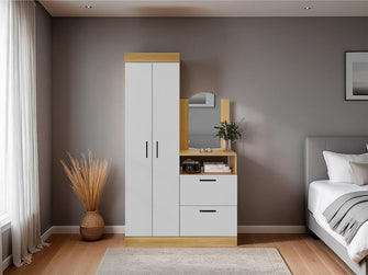 Closet Tocador Praga, Fresno y Blanco, con diseño moderno incluye Espejo
