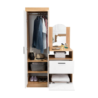 Closet Tocador Praga, Fresno y Blanco, con diseño moderno incluye Espejo