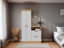 Closet Tocador Praga, Fresno y Blanco, con diseño moderno incluye Espejo