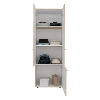 Closet Beico II, Fresno y Blanco Duqueza, con tres Puertas Abatibles y cuatro entrepaños