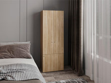 Closet Beico II, Fresno y Blanco Duqueza, con tres Puertas Abatibles y cuatro entrepaños