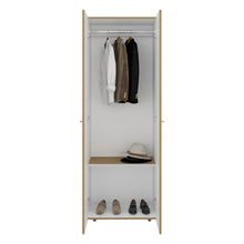 Closet Beico, Fresno Europeo y Blanco Duqueza, con dos Puertas Abatibles y un Tubo cromado