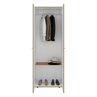 Closet Beico, Fresno Europeo y Blanco Duqueza, con dos Puertas Abatibles y un Tubo cromado