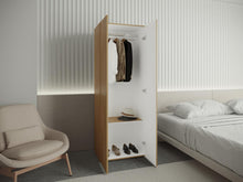 Closet Beico, Fresno Europeo y Blanco Duqueza, con dos Puertas Abatibles y un Tubo cromado