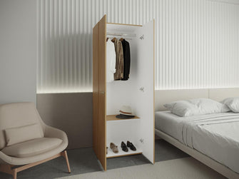 Closet Beico, Fresno Europeo y Blanco Duqueza, con dos Puertas Abatibles y un Tubo cromado