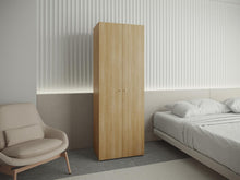 Closet Beico, Fresno Europeo y Blanco Duqueza, con dos Puertas Abatibles y un Tubo cromado