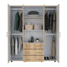 Closet Fontana, Fresno Europeo y Blanco, con Cuatro Tubos Para Colgar Ropa y Zapatero En La Parte Inferior