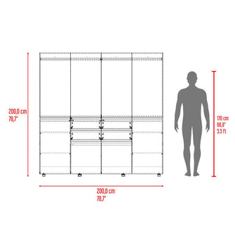 Closet Siruela 200, Fresno Europeo y Blanco, con Cuatro Cajones, Ocho Puertas y Gran Capacidad de Almacenamiento