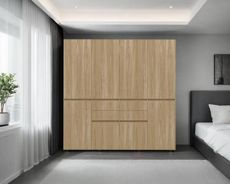 Closet Siruela 200, Fresno Europeo y Blanco, con Cuatro Cajones, Ocho Puertas y Gran Capacidad de Almacenamiento