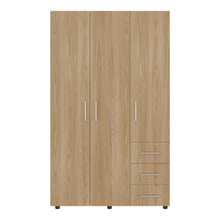Closet Alen, Fresno Europeo Y Blanco Duqueza, Con tres puertas abatibles, tres cajones y dos tubos cromados