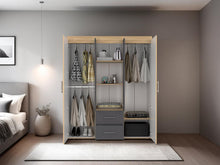 Closet Bariloche Bombay Eco, Fresno Europeo y Blanco Plomo, con Variedad de Entrepaños y Cuatro Puertas Abatibles