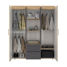 Closet Bariloche Bombay Eco, Fresno Europeo y Blanco Plomo, con Variedad de Entrepaños y Cuatro Puertas Abatibles