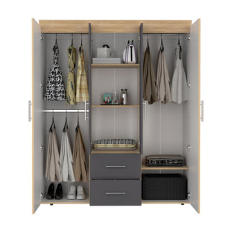 Closet Bariloche Bombay Eco, Fresno Europeo y Blanco Plomo, con Variedad de Entrepaños y Cuatro Puertas Abatibles