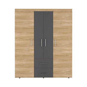 Closet Bariloche Bombay Eco, Fresno Europeo y Blanco Plomo, con Variedad de Entrepaños y Cuatro Puertas Abatibles