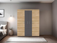 Closet Bariloche Bombay Eco, Fresno Europeo y Blanco Plomo, con Variedad de Entrepaños y Cuatro Puertas Abatibles