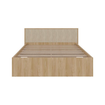 Cama Doble Wandda, Fresno Europeo y Roble Natural, incluye tendido de tablones