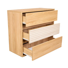 Organizador Wandda,Fresno Europeo y Roble Natural, con tres cajones