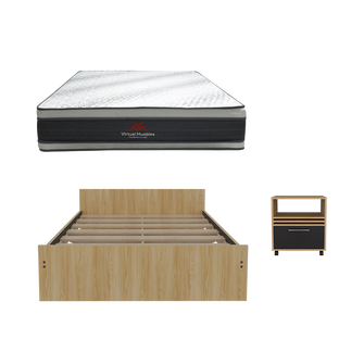 Combo para Habitación Pikman, Incluye Cama Doble - Colchón y Mesa de Noche