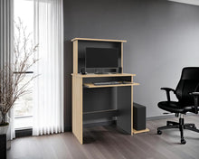 Escritorio Melvac, Fresno Europeo y Wengue, con porta teclado y rieles metálicos